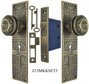 Windsor Pattern Door Plate Set with Locking Keyed Mortise (Z13MKKSET3)