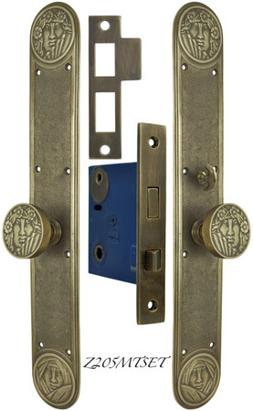 Art Nouveau Style Lady Face Door Set with Locking Turnlatch Mortise (Z205MTSET)