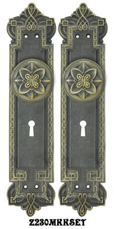 Gothic Byzantine Door Plates Set with Locking Keyed Mortise Lock (Z230MKKSET)