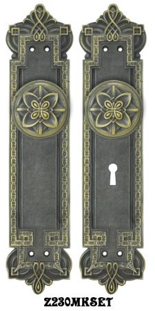 Gothic Byzantine Door Plates Set with Locking Keyed Mortise Lock (Z230MKSET)