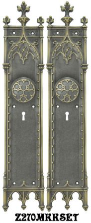 Large Victorian Amiens Gothic Door Plates Set with Locking Keyed Mortise Lock (Z270MKKSET)