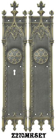 Large Victorian Amiens Gothic Door Plates Set with Locking Keyed Mortise Lock (Z270MKSET)