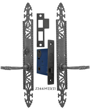 Gothic or Arts and Crafts Iron Door Plate Set with Locking Turnlatch Mortise (Z344MTSET1)