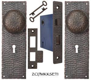 Arts & Crafts Hammered Copper Door Plate Keyed Mortise Set (ZC17MKKSET1)
