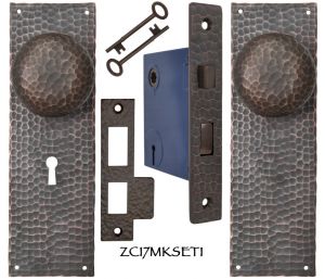 Arts & Crafts Hammered Copper Door Plate Keyed Mortise Set (ZC17MKSET1)