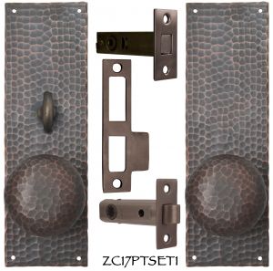 Arts & Crafts Hammered Copper Door Plate Locking Tubular Passage Set (ZC17PTSET1)