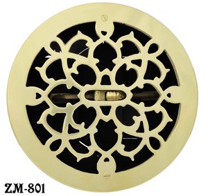 Brass Round Grates Vent Register With Damper, 8" Boot, 9" Outside (ZM-801)