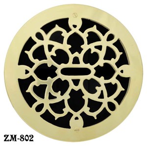 Brass Round Grates Grille Vent Register Without Damper, 8" Boot Size, 9" Outside (ZM-802)