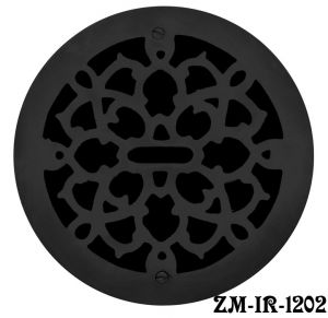 Cast Iron Round Floor, Ceiling, or Wall Grates for Air or Heat Vent. Register Cover Without Damper, 12" Boot Size, 14" Overall Diameter (ZM-IR-1202)