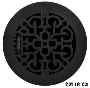 Cast Iron Round Floor, Ceiling, or Wall Grates for Air or Heat Vent. Register Cover With Damper, 6" Hole Size, 7 1/2" Overall Diameter (ZM-IR-601)