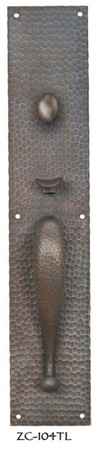 Arts & Crafts Hammered Copper Thumblatch & Turnlatch Door Plate 19" Tall (ZC-104TL)