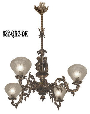 Victorian Chandelier - Neo Rococo Victorian 4 Arm Gas Light - Allegorical Gasolier Ca. 1850 (832-QRC-AG)