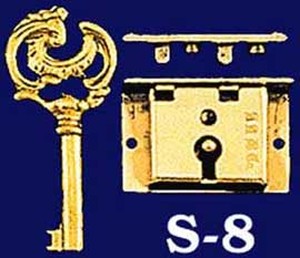 Small Brass Box Lock & Key - 1 1/2" By 1" (S-8)